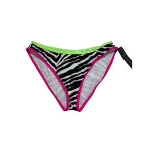 California Waves Womens Size Large Zebra Print Neon Pink Green Bikini Bottom NWT